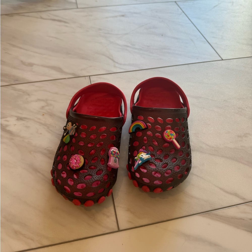 Kids' Black and Red Clogs with Fun Charms